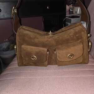 Coach Brown Suede Shoulder Bag with Gold Hardware